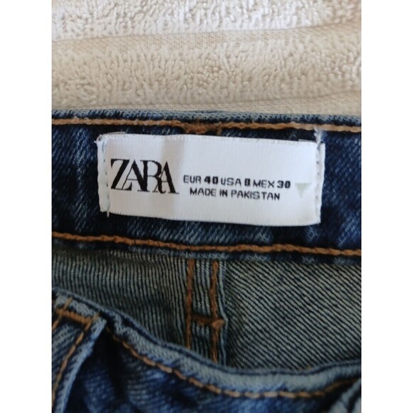 Zara Sz 8 Jeans High Rise Straight Leg High Waist Relax Light Wash Denim Raw Hem - Picture 13 of 14